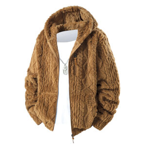 Men's Urban Teddy Fleece Jacket - 3D Textured Heavyweight Zip Hoodie with Chest Pocket