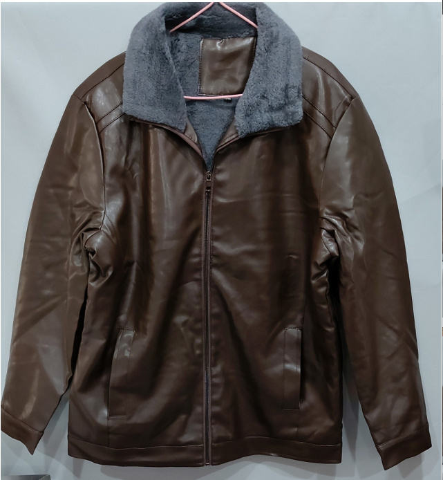 Men’s Classic Fleece-Lined Winter Leather Jacket with Faux Fur Collar - Image 3