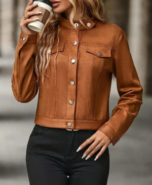 Women's Suede Cropped Mock Neck Jacket
