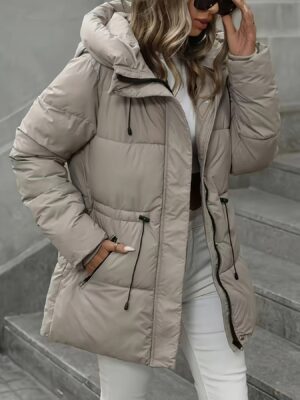 Women’s Hooded Winter Puffer Jacket - Adjustable Waist Quilted Parka Coat