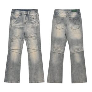 Vintage Wash Double Knee Wide Leg Jeans