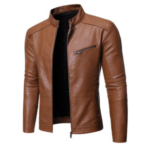 Premium Cowhide Leather Moto Jacket - Slim Fit Stand Collar Biker Coat