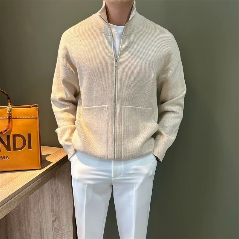Men’s Full-Zip Ribbed Cardigan Sweater - Slim Fit Mock Neck Knit Jacket - Image 4