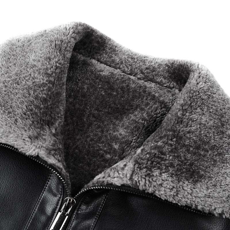 Men’s Classic Fleece-Lined Winter Leather Jacket with Faux Fur Collar - Image 6