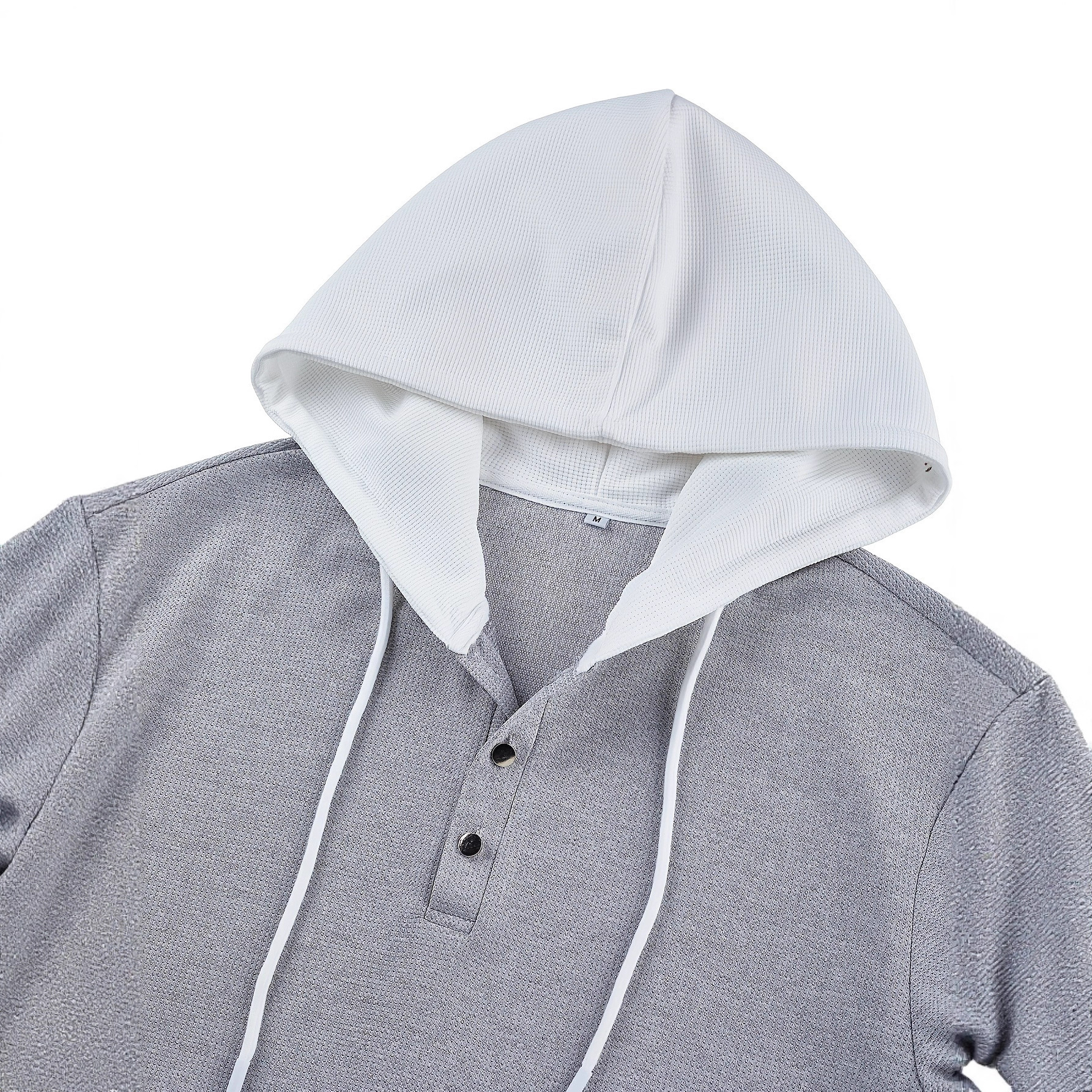 Men's Slim Fit Waffle Knit Pullover Hoodie with Contrast Trim and Button Neck - Image 4