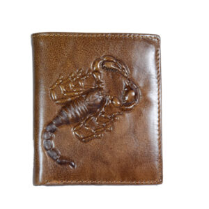 Men's Vintage Genuine Leather Bifold Wallet - 3D Embossed Scorpion Design (First Layer Cowhide)