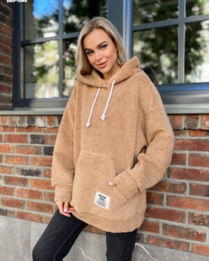 Women’s Oversized Teddy Fleece Hoodie – Loose Fit Sherpa Pullover Sweatshirt