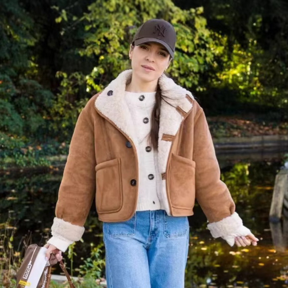 Women's Reversible Faux Shearling & Suede Loose Fit Jacket - Image 2