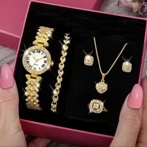 Luxury 6-Piece Women's Quartz Watch & Jewelry Set