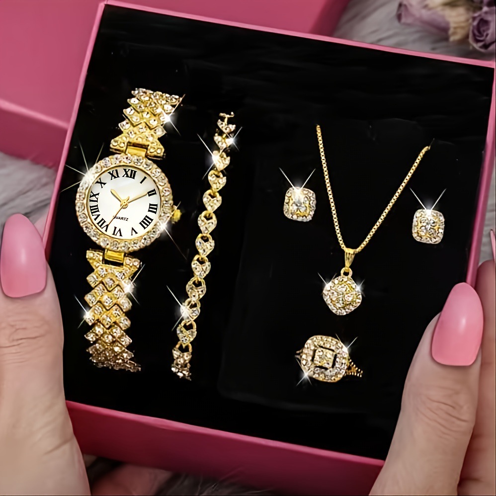 Luxury 6-Piece Women's Quartz Watch & Jewelry Set