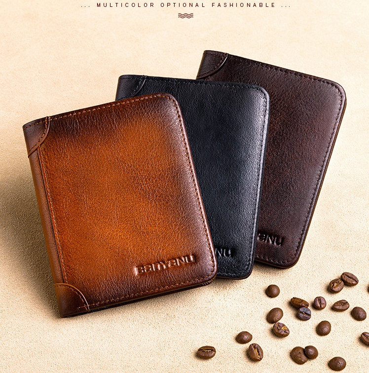 Men's Leather Wallet RFID Blocking Vintage Tri-Fold