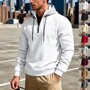 Men’s Urban Fleece-Lined Quarter-Zip Hoodie with Contrast Contrast Hood