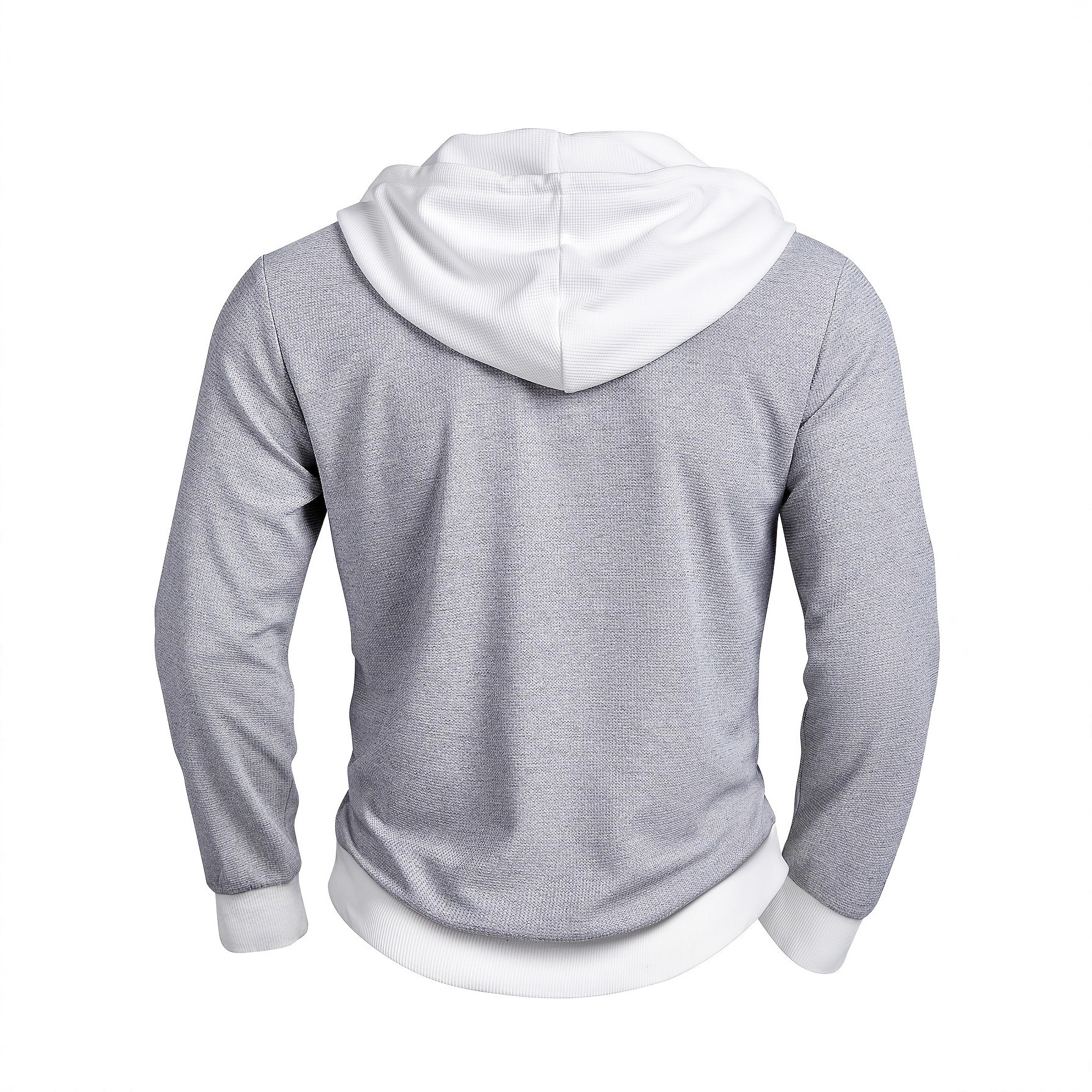 Men's Slim Fit Waffle Knit Pullover Hoodie with Contrast Trim and Button Neck - Image 2