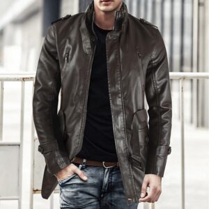Leather Jacket Men's Mid-Length Trench Coat - #1 Stunning Stylish Belted Overcoat