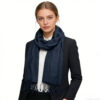 Unisex Navy Herringbone Scarf - Soft Jacquard Weave Fashion Wrap with Tassels ($70" \times 21"$)