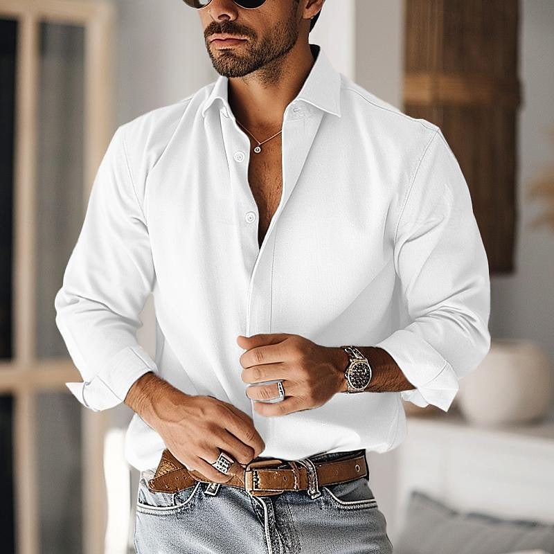 Men's Classic Long Sleeve Button-Down Shirt | Everyday Casual Stretch Fit - Image 6