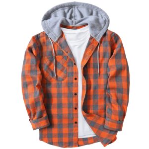 Men's Hooded Plaid Flannel Shirt – Casual Button-Down Layering Shacket