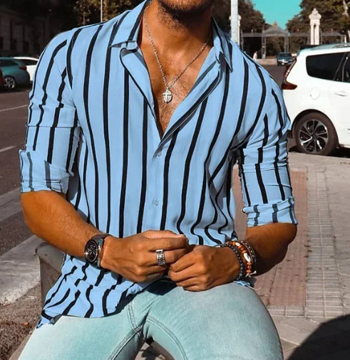 Vertical Striped Casual Long Sleeve Button-Down Shirt - Image 2