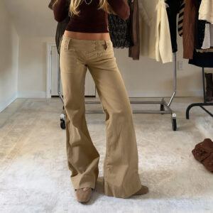Women's Low Rise Khaki Flared Pants: 3 Sizes for the Ultimate Flawless Fit