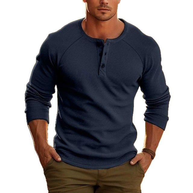 Men's Casual Raglan Henley – Long Sleeve Cotton Blend Pullover - Image 3