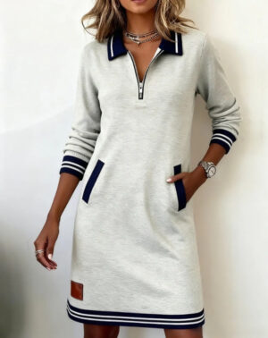 Perfect Half-Zip Polo Dress | Elevated Leisure Contrast Trim Shift - 6 Colors