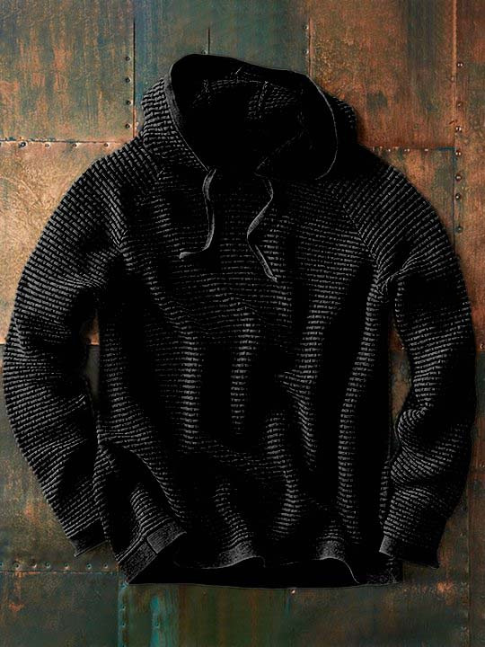 Men's Textured Waffle-Knit Pullover Hoodie – Lightweight Raglan Sleeve Sweatshirt - Image 7