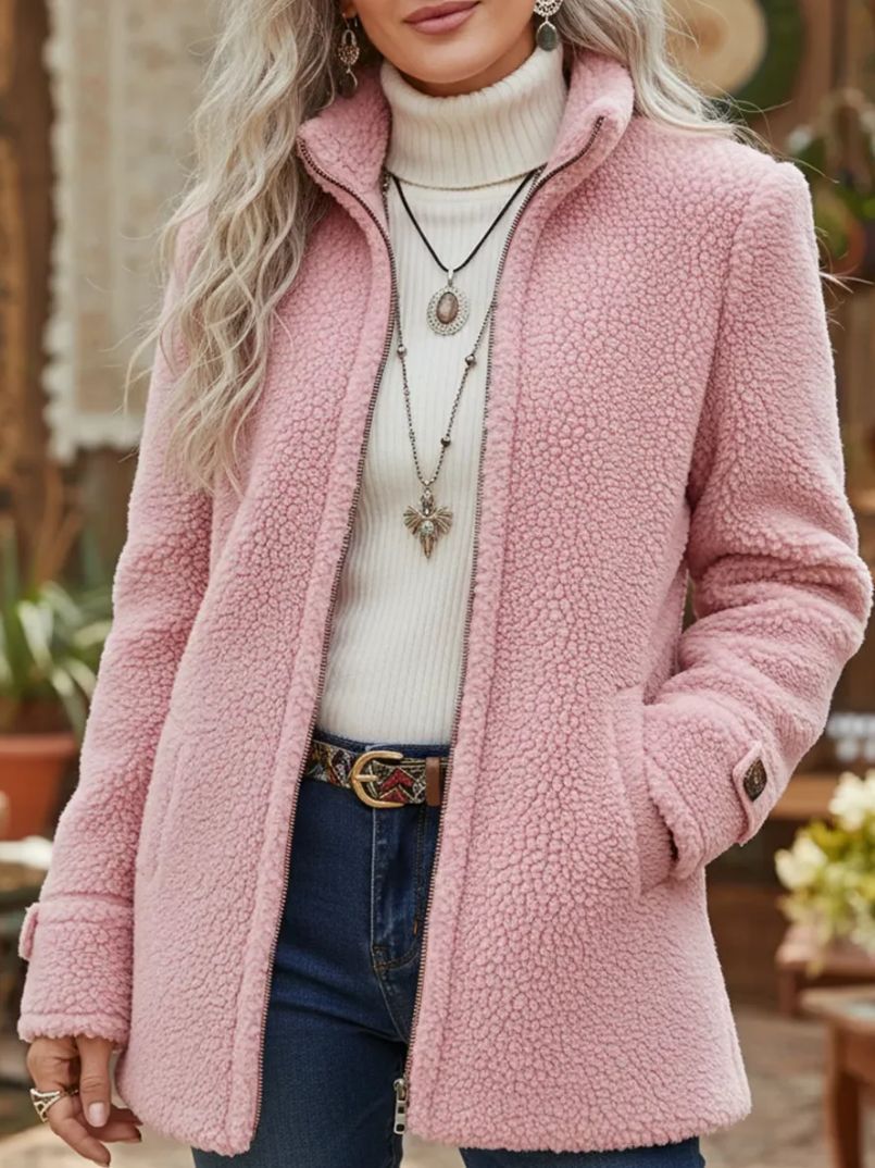 Women's Sherpa Fleece Jacket - Zip Up Teddy Coat with Pockets - Cozy Winter Outwear - Image 6