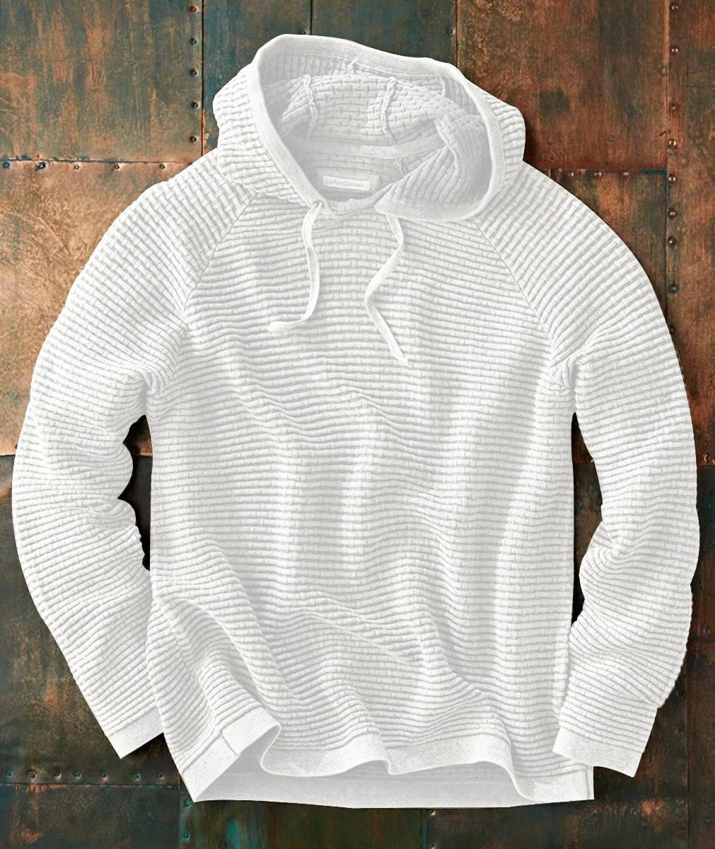 Men's Textured Waffle-Knit Pullover Hoodie – Lightweight Raglan Sleeve Sweatshirt - Image 2