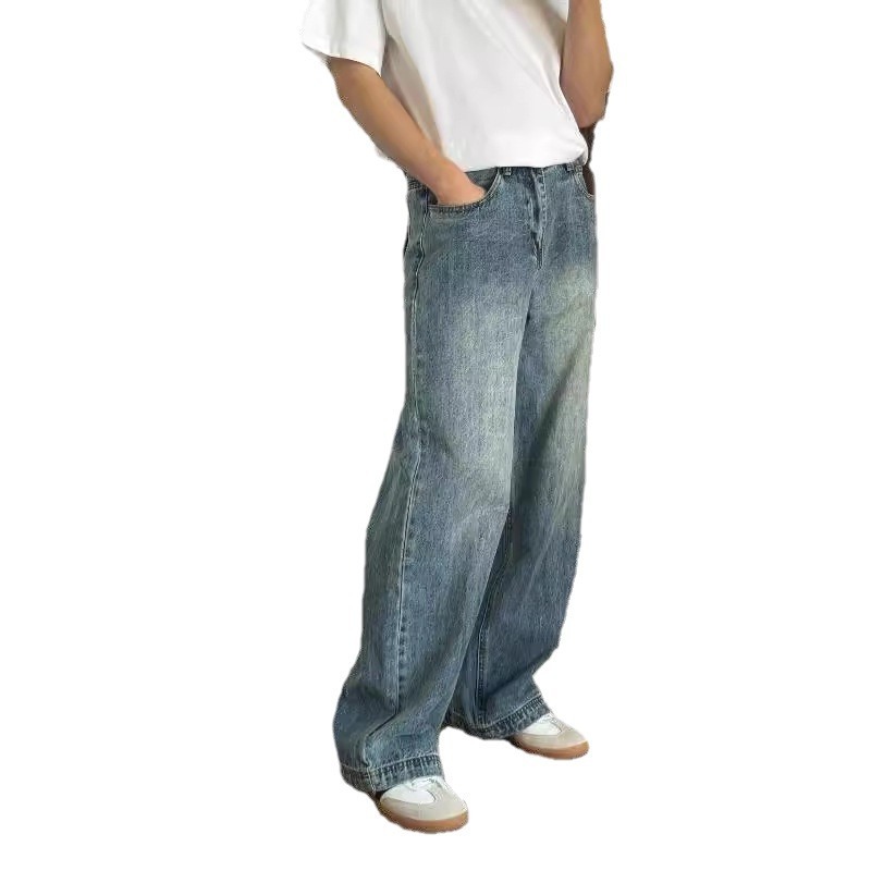 Men's Retro Baggy Wide-Leg Jeans - Relaxed Fit Vintage Wash Denim Pants - Image 3