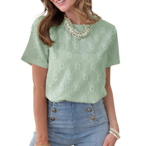 Upgrade your casual essentials with this diamond eyelet short sleeve top. Featuring a stunning textured knit and a breezy, relaxed silhouette, this piece offers the perfect blend of comfort and sophistication. The diamond eyelet short sleeve top is crafted from lightweight, breathable fabric, making it a must-have for warm summer days. Pair it with denim shorts for a weekend getaway or a skirt for a polished afternoon look.