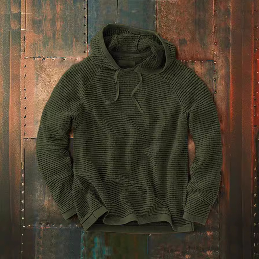 Men's Textured Waffle-Knit Pullover Hoodie – Lightweight Raglan Sleeve Sweatshirt - Image 5