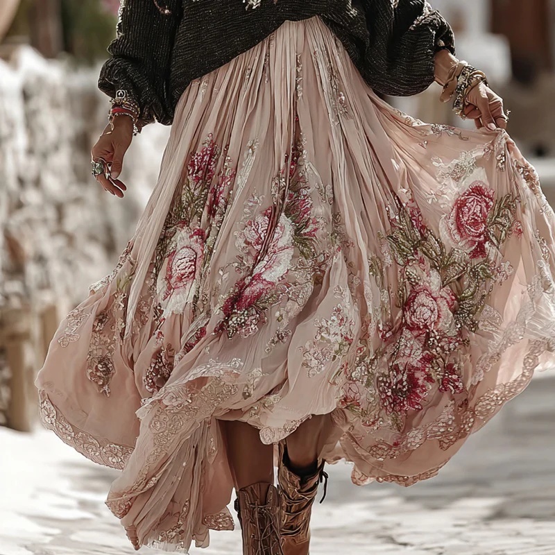 Women's 3D Floral Appliqué Chunky Knit Sweater - Oversized Turtleneck Pullover with Embossed Roses - Elegant Boho Winter Knitwear - Image 7