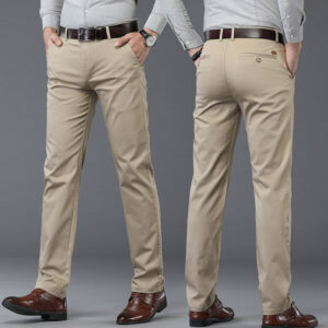 Men's Business Casual Straight-Leg Chino Pants — Mid-Rise Stretch Dress Trousers