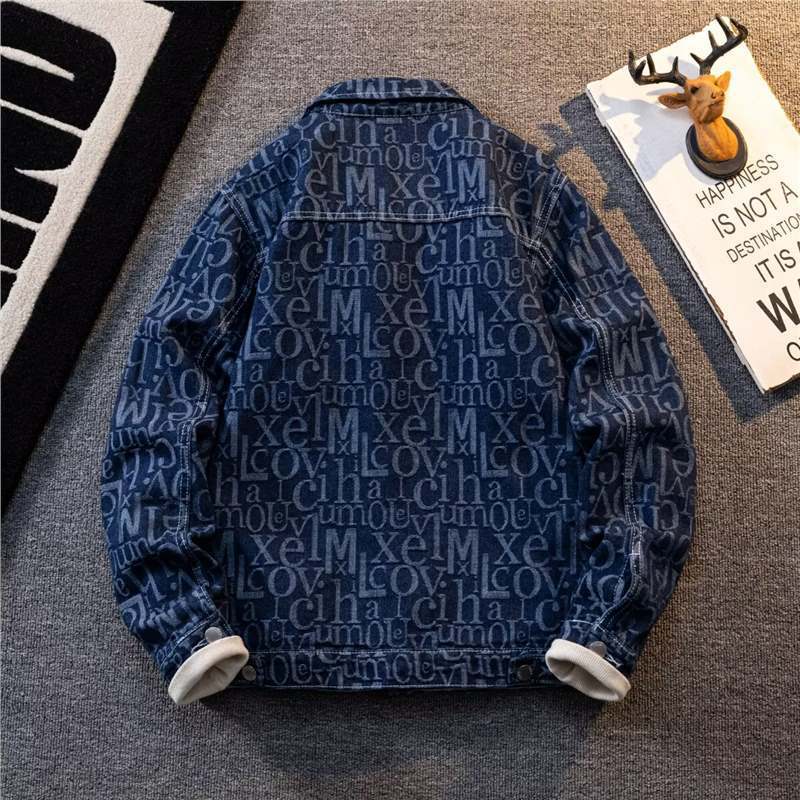 Men's Graffiti Letter-Print Denim Jacket – Loose Fit Streetwear Jean Coat - Image 6