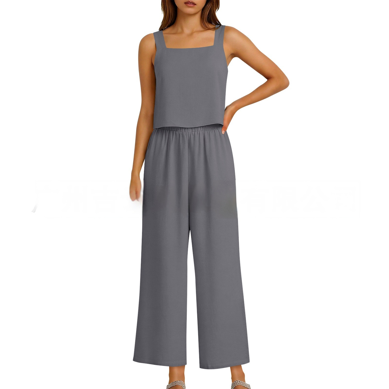 Women's 2-Piece Sleeveless Square Neck Tank Top & Wide-Leg Cropped Pants Set - Image 5
