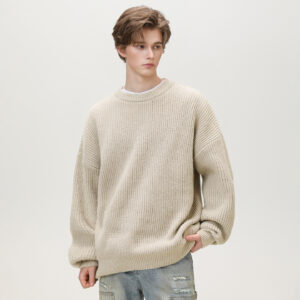 Oversized Ribbed Knit Sweater Men – Premium Chunky Crewneck Pullover
