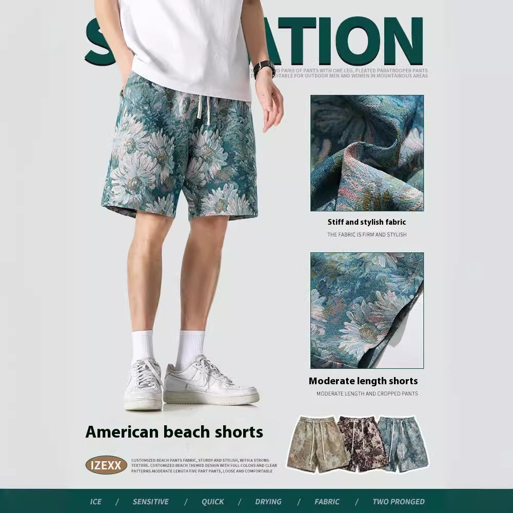 Men's Floral Tapestry Shorts | Retro Boho Drawstring 5" Inseam Casual Shorts | Summer Streetwear - Image 5
