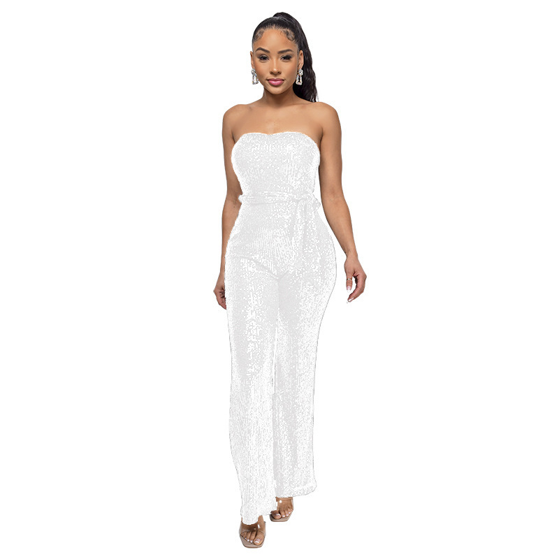 Women's Glitter Sequin Tube Top Wide-Leg Jumpsuit — Party & Formal Occasion - Image 4