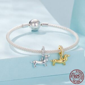 925 sterling silver dachshund charm bead pendant