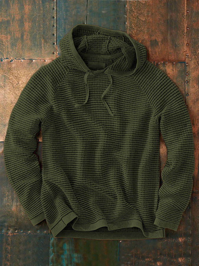 Men's Textured Waffle-Knit Pullover Hoodie – Lightweight Raglan Sleeve Sweatshirt - Image 9