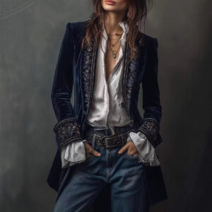 Womens Jacket – Must-Have Elegant Embroidered Velvet Blazer