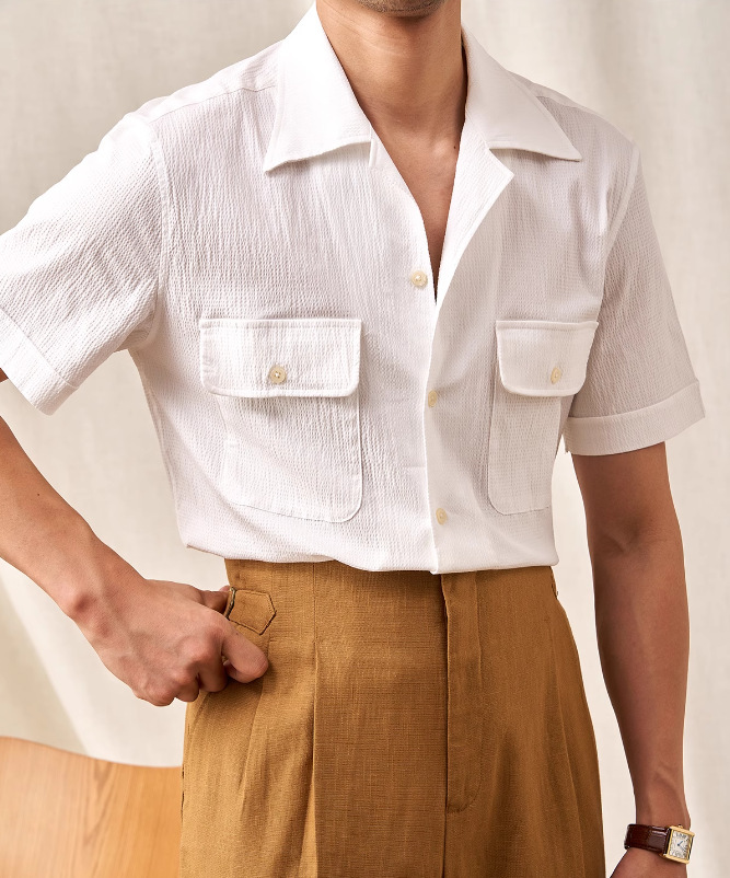 #1 Must-Have Men's Breathable Cotton Blend Shirt – Stylish Slim Fit Textured Resort Shirt with 2 Pockets - Image 9