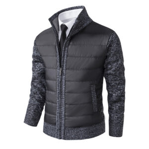 Men's Hybrid Quilted Cardigan - Slim Fit Puffer Front Knit Jacket