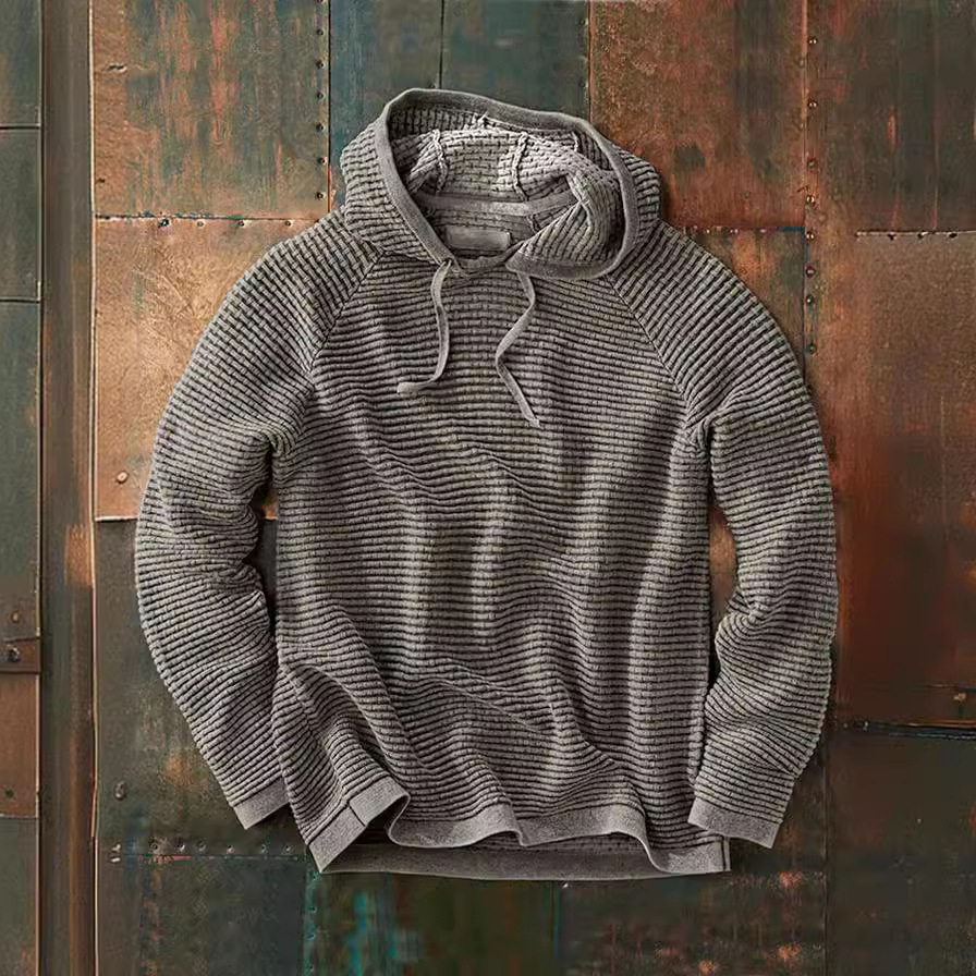 Men's Textured Waffle-Knit Pullover Hoodie – Lightweight Raglan Sleeve Sweatshirt - Image 6