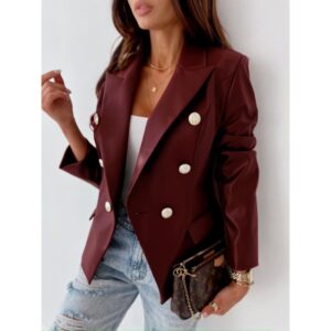 Elegant Women’s Double Breasted Leather Jacket – 4 Chic...