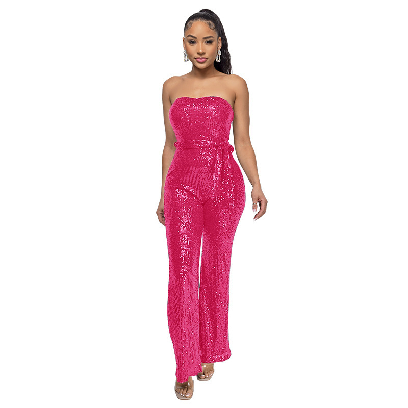 Women's Glitter Sequin Tube Top Wide-Leg Jumpsuit — Party & Formal Occasion - Image 2