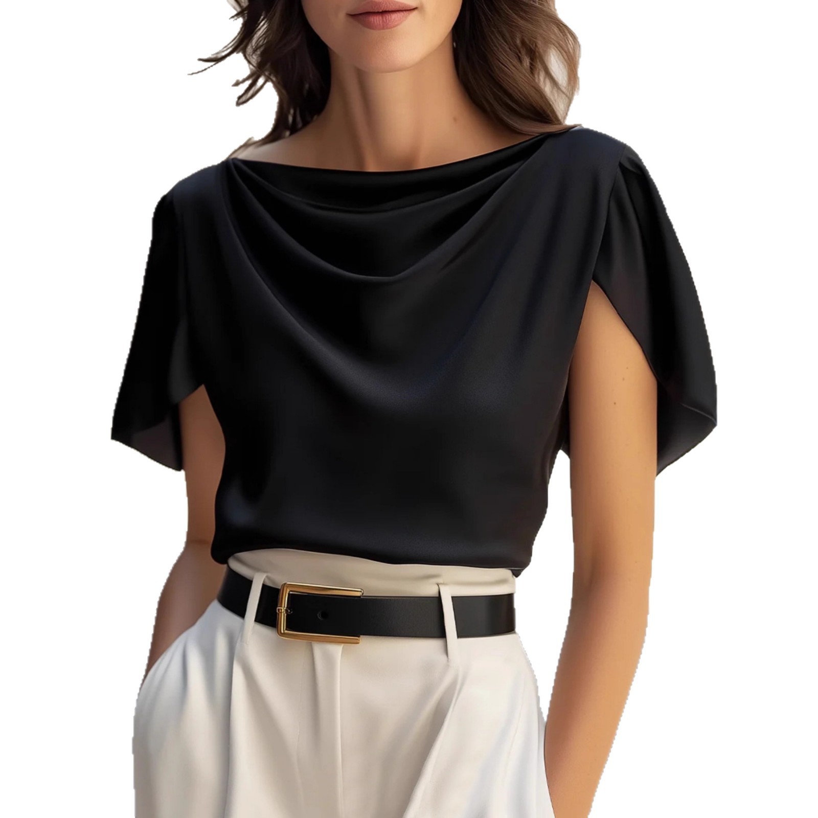 Women's cowl neck split sleeve satin blouse - Image 2