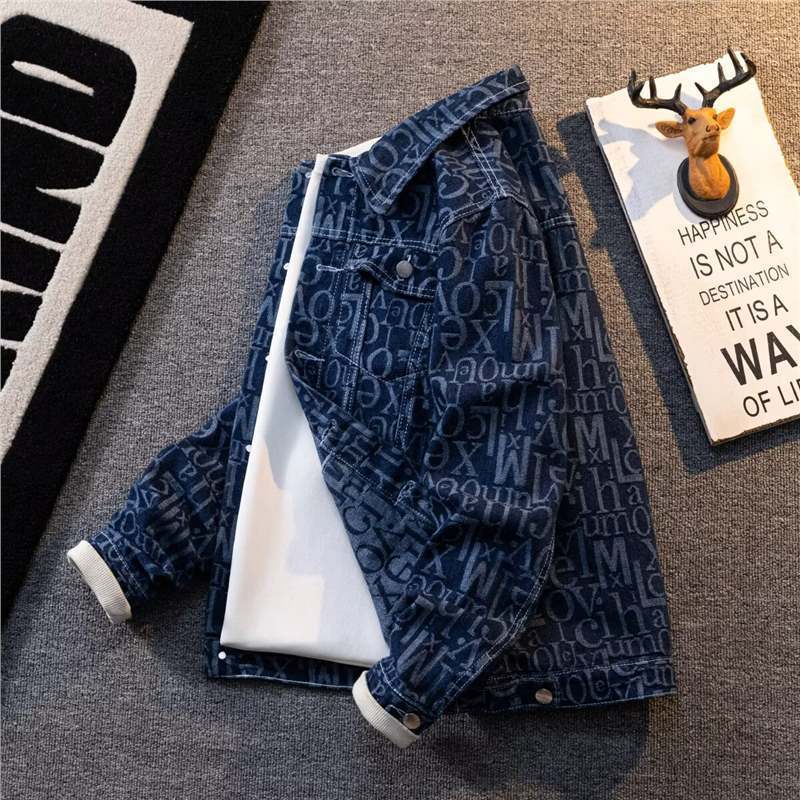 Men's Graffiti Letter-Print Denim Jacket – Loose Fit Streetwear Jean Coat - Image 4