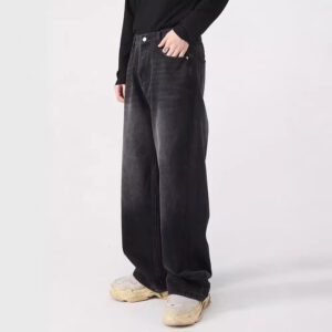 Men's Black Washed Wide-Leg Baggy Jeans | Straight Fit Streetwear Denim Pants