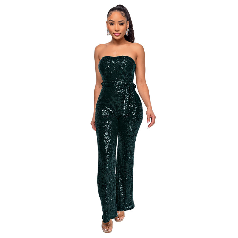 Women's Glitter Sequin Tube Top Wide-Leg Jumpsuit — Party & Formal Occasion - Image 6